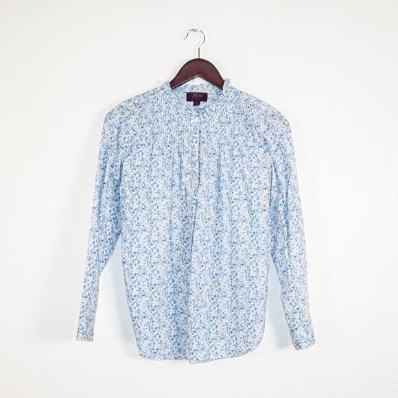 J.Crew Liberty Fabric Cotton Poplin Popover Shirt Blue Misti Valeria floral XS - Picture 4 of 11